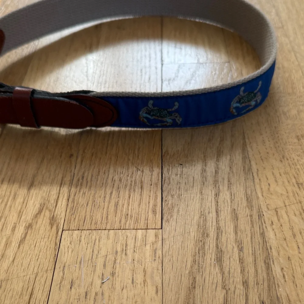 Boys Blue and Brown Belt with Crab Design, size 26
